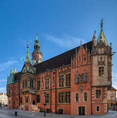 Fototapeta na wymiar Town hall on Market square in Wroclaw Old Town.