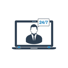 24/7 Online Customer Service Icon. Flat style vector EPS.