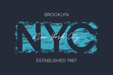 NYC, Brooklyn t-shirt design with brush stroke. New York City typography graphics for athletic apparel, tee shirt print. Vector illustration.