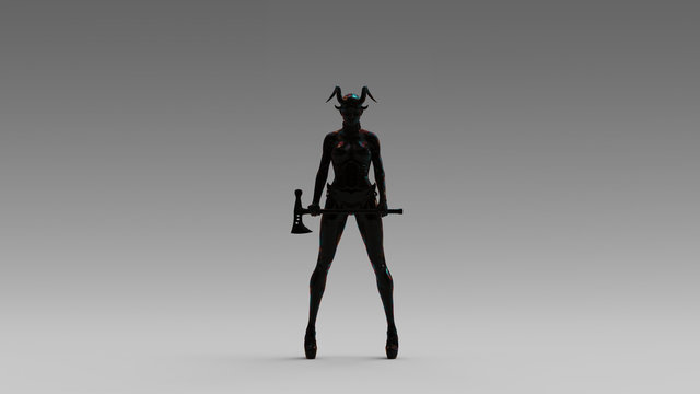 Black Evil Witch Holding Axe 3d illustration 3d render