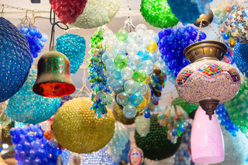 Mosaic colorful lamps from market in Rome, Italy