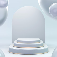 3d render classic white and gold podium for cosmetic or beauty product.3d background laxury podium stand.