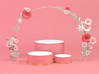 3d render floral design podium for cosmetic product