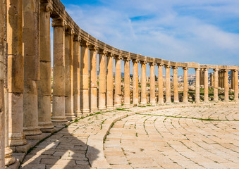 Oval Plaza at roman ruins at Jerash, Jordan