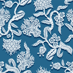 Seamless pattern with branches flowers in chinoiserie style.