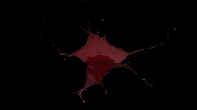 Incredibly beautiful splash of blood in slow motion. The force of surface tension breaks the surface of the blood   for small drops and tendrils. Fully CG with alpha channel ready for compositing.