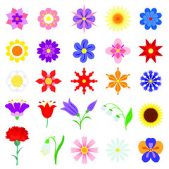 Vector black and color flowers set