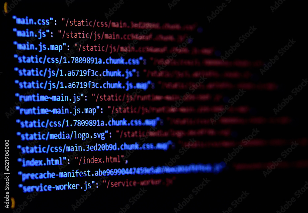 Poster Close-up of package.json - Javascript, Webpack configure file.