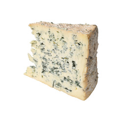 Piece of Blue Mold Cheese on White Background Close Up