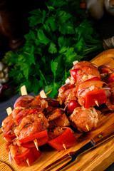 raw shish kebab with various vegetables