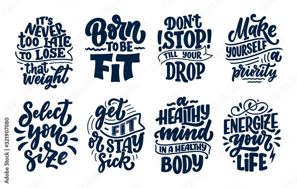 Wall mural abstract lettering set about sport and fitness for poster or print design. healthy lifestyle. modern