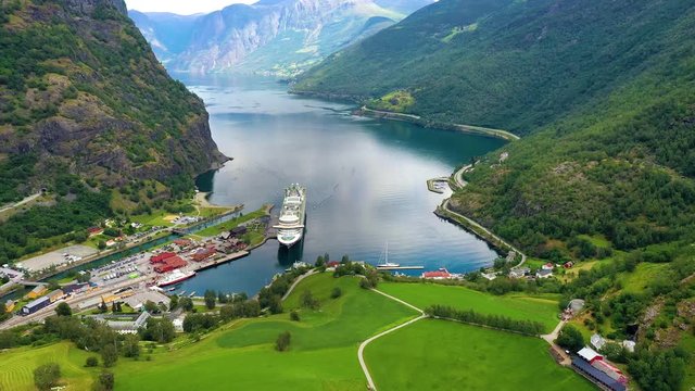 Aurlandsfjord Town Of Flam at dawn.