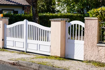 Fotobehang Aluminum metal gate and door home of garden house © OceanProd