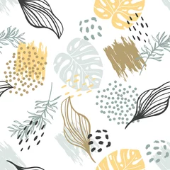 Printed kitchen splashbacks Watercolor leaves Seamless exotic pattern with plants. Vector