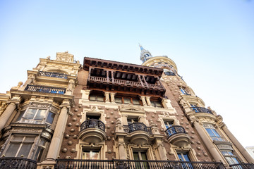 beautiful Art Deco building with wooden balcony (Casa de Allende en la plaza de Canalejas)