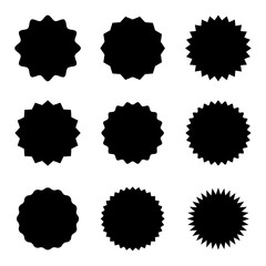 Set of starburst badges icon. Sunburst stickers for price, promo, quality, sale tags. Vector graphic design