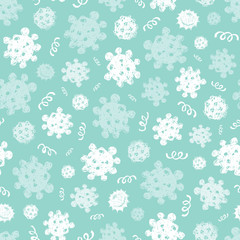 Vector aqua blue monochrome hand drawn corona virus germs seamless pattern. Suitable for gift wrap, textile and wallpaper.