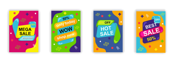 Sale poster social media stories design templates vector set. Promotion flyer, discount voucher, advertising poster. Vector cover sale ads labels and special offer market brochure.
