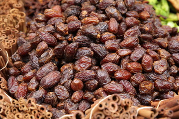  Pile of organic dates fruit close up Isolated. Dried fruit concept. Background, pattern, banner
