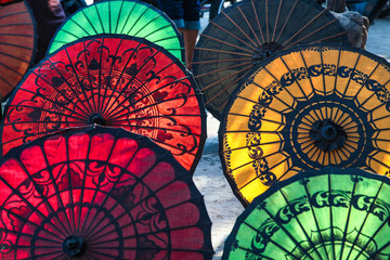 Colourful Burmese Parasols, handmade colorful umbrellas in Myanmar former Burma