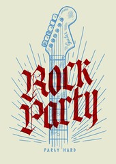 Guitar headstock rock party music poster - vector illustration typography print