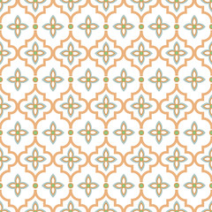 Fototapeta na wymiar Oriental tile seamless pattern. Arabic moroccan ceramic tiles design pastel colors. Quatrefoil floral geometric background.