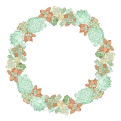 Wreath of succulents of different types on a white background, vector illustration