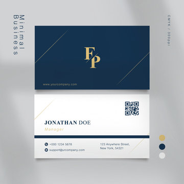 Classic blue with gold color minimal shapes business card