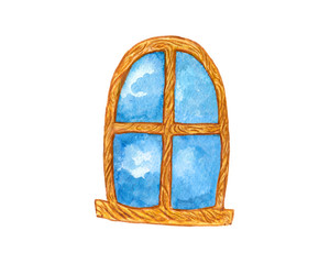 watercolor illustration of a wooden window