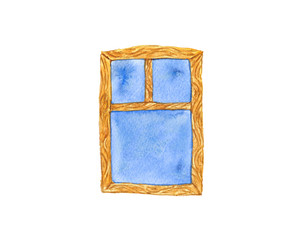 watercolor illustration of a wooden window