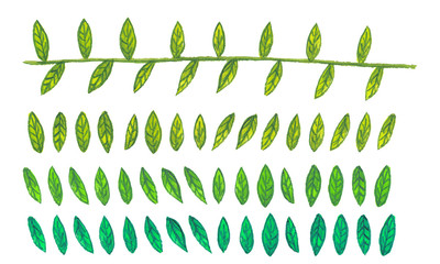 watercolor illustration of a green branch with leaves