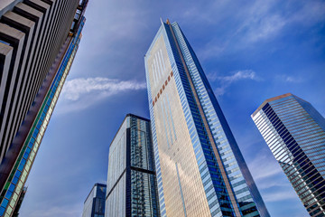 Modern architecture of office and residential towers of the Hong Kong Skyline