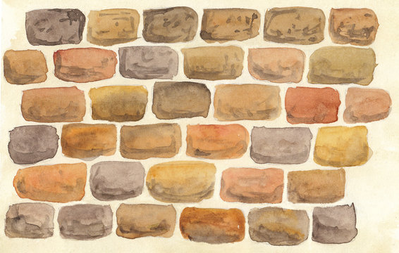 watercolor illustration of a wall with masonry