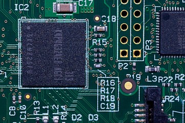 Closeup shot to a circuit board. Technology.