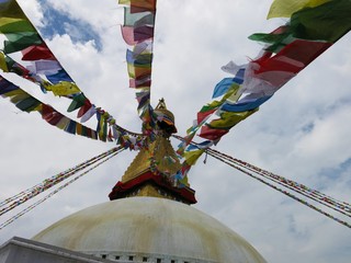 Bright colored flags on the carousel