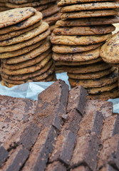 homemade biscuits with chocolate chunks and chocolate brownies