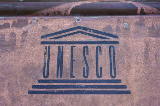 View of UNESCO Sign on the Plate