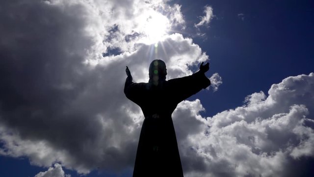 St. George's, Grenada - 5 JAN 2020: christian memorial monument on bay promenade with the sky background