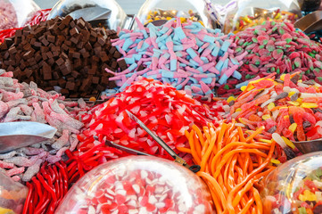 stall with sweets in various shapes and colours