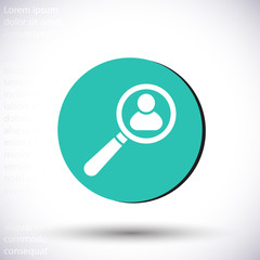 Magnifier with a man vector icon , lorem ipsum Flat design