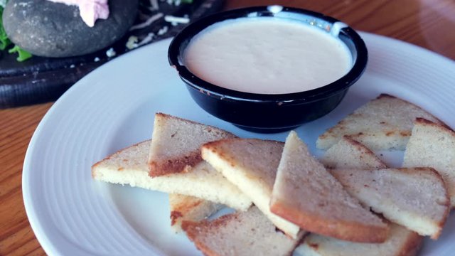 Slices of corn bread with yogurt top view
