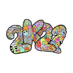 New year 2K21. Monster doodle date. Ornate holiday symbol.