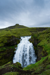 Waterfall in Iceland Highlands, river skoga, fimmvordurhals trail