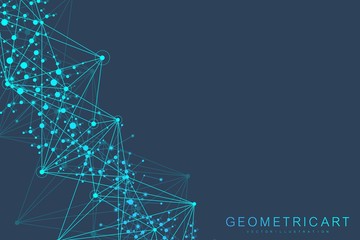 Geometric abstract background with connected line and dots. Structure molecule and communication. Big Data Visualization. Medical, technology, science background. Vector illustration.