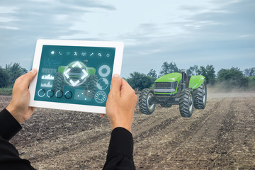 iot smart farming, agriculture in industry 4.0 technology with artificial intelligence and machine learning concept. it help to improve, categorized, specified goal, solve problem, keep goal, predict - obrazy, fototapety, plakaty