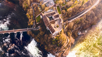 Drone Photo of a waterfall in Switerland, aerial view