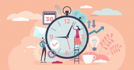 Time management concept, flat tiny persons vector illustration - obrazy, fototapety, plakaty