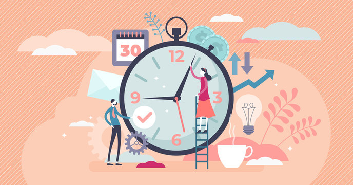 Time management concept, flat tiny persons vector illustration