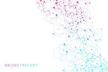 Science network pattern, connecting lines and dots. Technology hexagons structure or molecular connect elements.