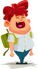 Happy little schoolboy carrying a backpack 
